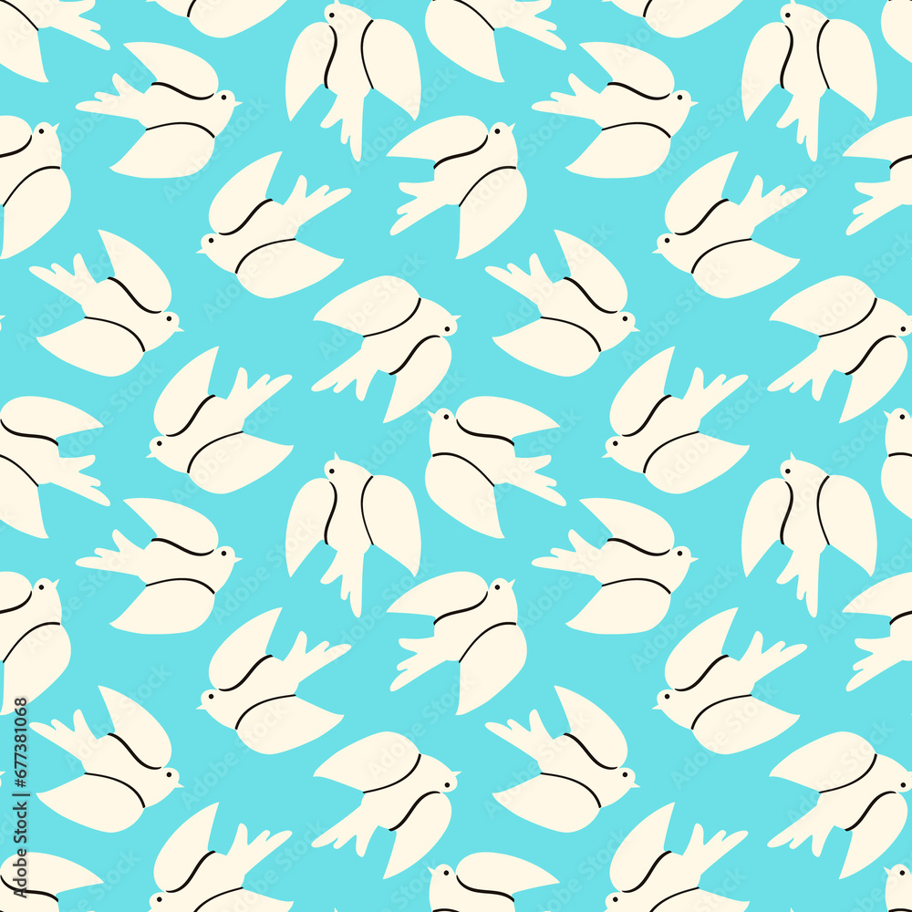 Fototapeta premium dove seamless pattern. The dove bird is a symbol of peace. vector drawing in doodle style