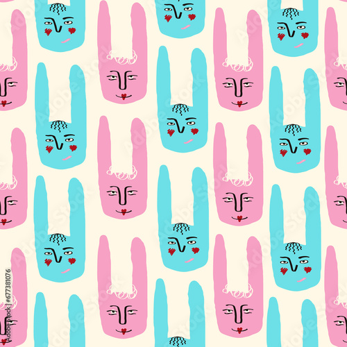 Funky rabbit with a lovely face pattern. Valentines Day Freaky comic rabbit face