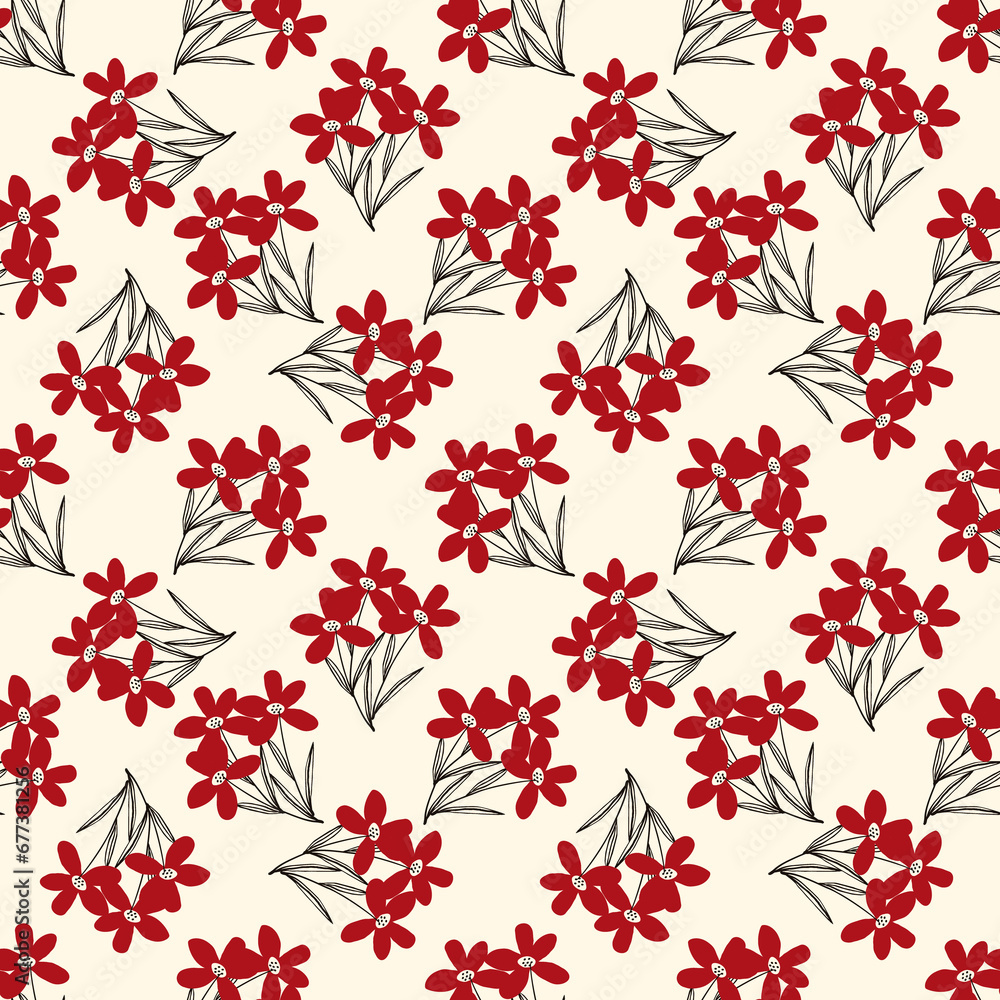 Obraz premium bizarre red flowers seamless pattern in doodle style