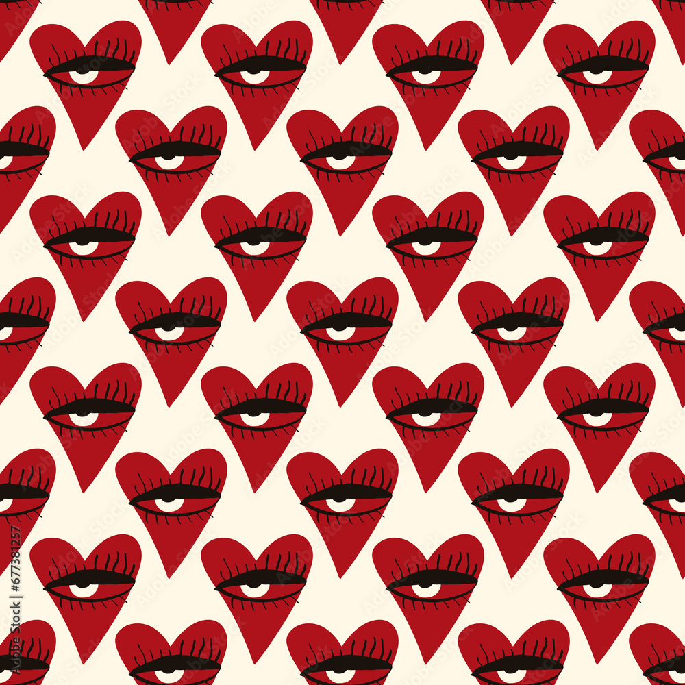 Valentines Day pattern with ugly funky hearts. Groovy cute love characters. illustration in doodle style Valentines Day pattern with ugly funky hearts. Groovy cute love characters. illustration in doodle style