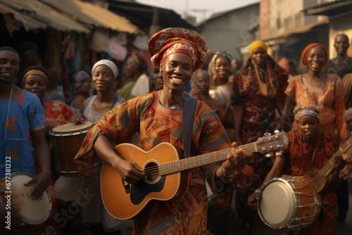 Vibrant Nigerian Market Melodies: Local Musicians in Action