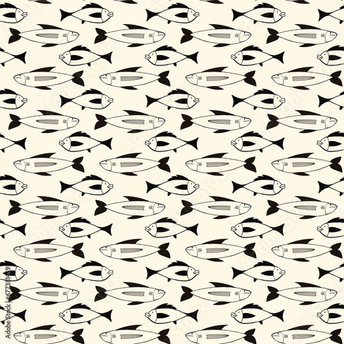 Pattern of Freaky quirky fishes in modern doodle style. © Tatyana Olina