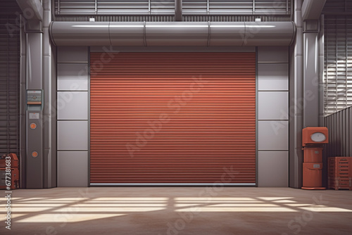 Roller door or roller shutter inside factory, warehouse or industrial building