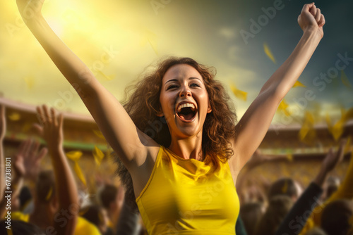 Ecstatic Female Soccer Supporter Celebrating a Goal