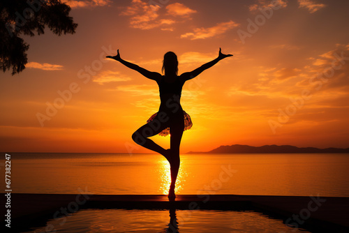 silhouette of a beautiful Yoga woman © Boraryn