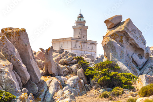 Lighthouse in the granite landscape at Capo Testa, Santa Teresa Gallura, Gallura area, Sardinia, Italy, Europe photo