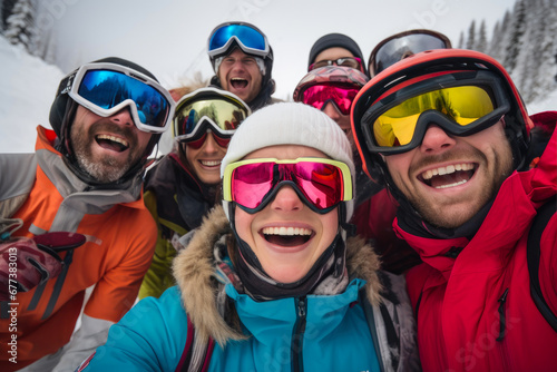 Winter Vacation Fun: Skiing Selfie with Friends