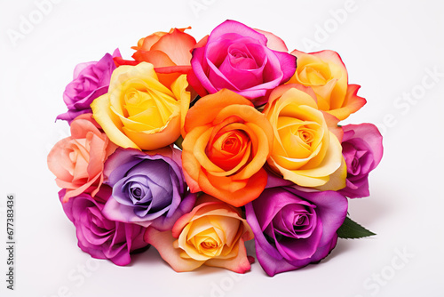 Vibrant bouquet of roses on white background