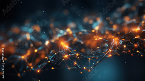 Futuristic background of glowing orange nodes connected together
 photo
