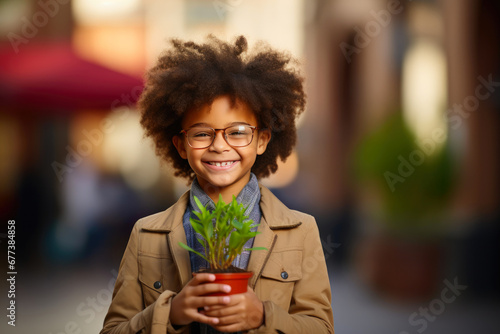 Curiosity Blossoms  Student s Grin Holding New Plant