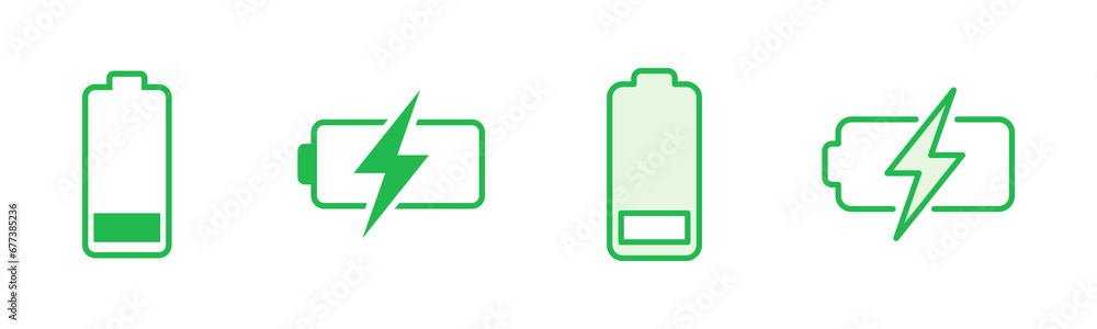 Battery icon set. battery charge level. battery charging icon Battery icon set. battery charge level. battery charging icon