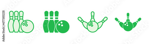 Bowling icon set. bowling ball and pin icon. bowling pins
