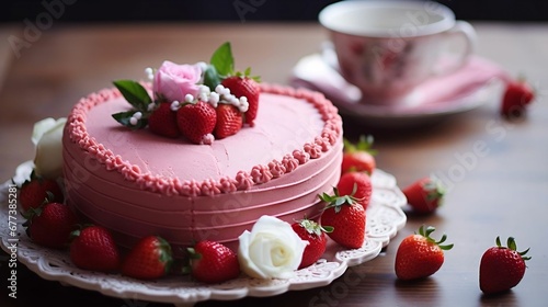 A heart-shaped cake, a sweet, romantic delight 