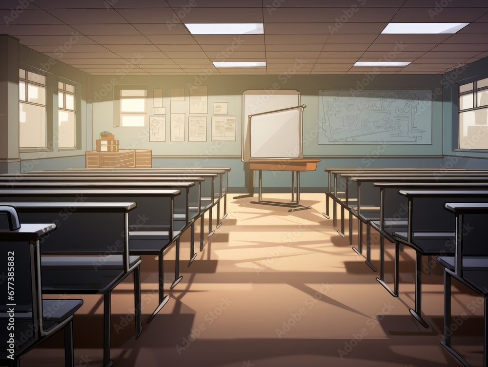 A psychology classroom with an empty lecture hall and a focus on the study of behavior.