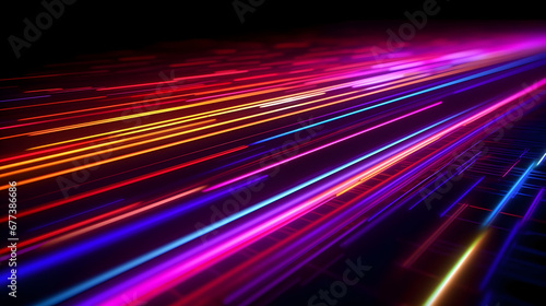 Dynamic Vibrant colorful light tail backdrop with lines and dots, luminance abstact pattern with streaking lights and modern spectrum, abstract futuristic neon art