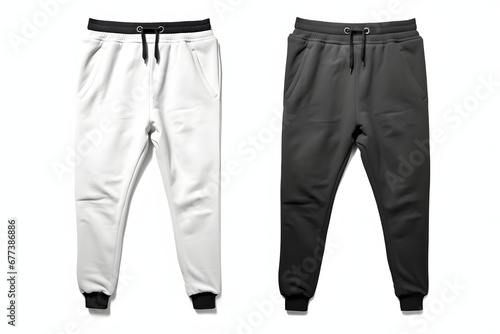 Black and white sweat pants or joggers mockup isolated on white background. unisex sport pants. 3d rendering.
