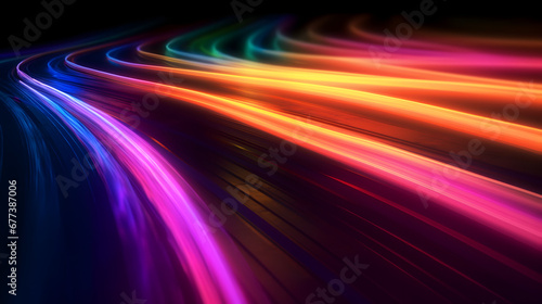 Dynamic Vibrant colorful light tail backdrop with lines  dots and waves  luminance abstact pattern with streaking lights and modern spectrum  abstract futuristic neon art