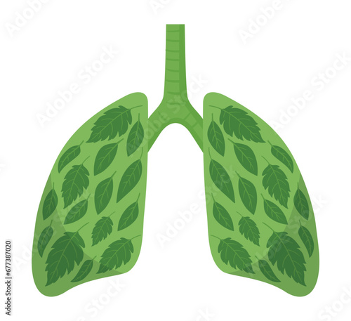 Cartoon healthy lungs. Human clean lungs, green planet lungs metaphor, good ecology condition flat vector illustration. Clean respiratory system