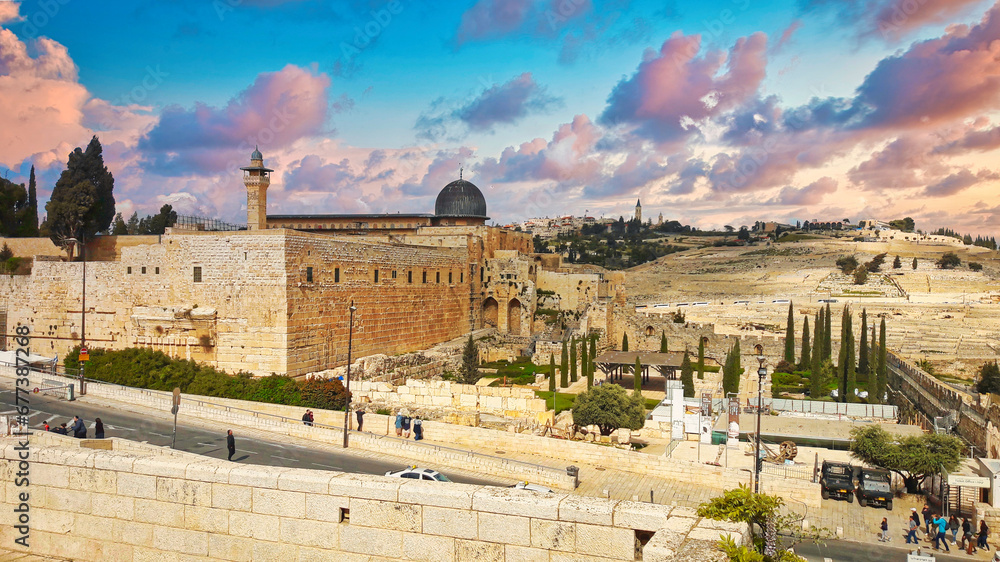 Fototapeta premium Jerusalem, Israel cityscape view on historical building, popular tourist place - panorama view