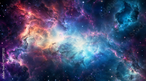 Beautiful colorful galaxy clouds nebula background wallpaper, space and cosmos or astronomy concept, supernova, night stars hd © OpticalDesign