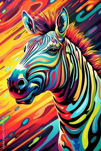Colorful Zebra on Vibrant Canvas with Abstract Brushstrokes