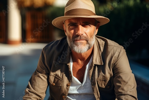 Portrait of a handsome senior man with hat outdoors. Portrait of an elderly man outdoors.