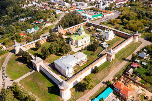 Drone view of the Kremlin in the city of Zaraysk, which is an ancient fortress with a museum-reserve in the Moscow region, ..Russia