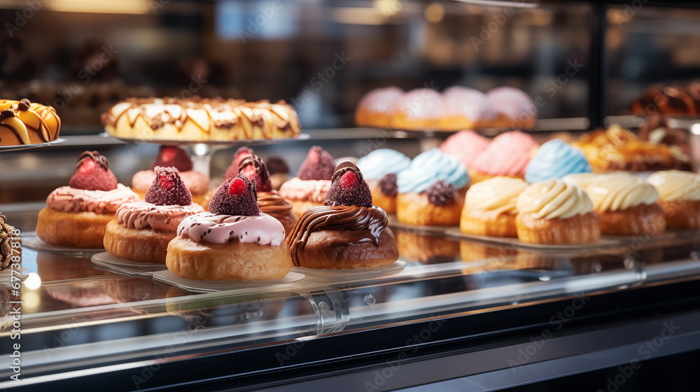 Showcase in a candy store. A variety of sweet pastries. Showcase in a candy store. A variety of sweet pastries.