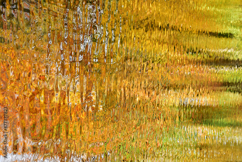 Abstrakte Natur Wasserspiegelungen, in Herbstfarben, als Hintergrund für Design, Web, in orange, braun, grün, rot. 