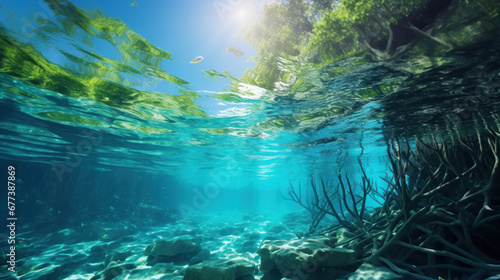 Aquatic glow  mangroves bask under the ethereal oceanic light