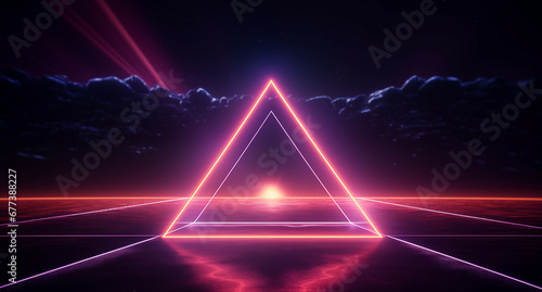 Surreal Neon Triangle Portal Illuminating a Mystical Dark Landscape