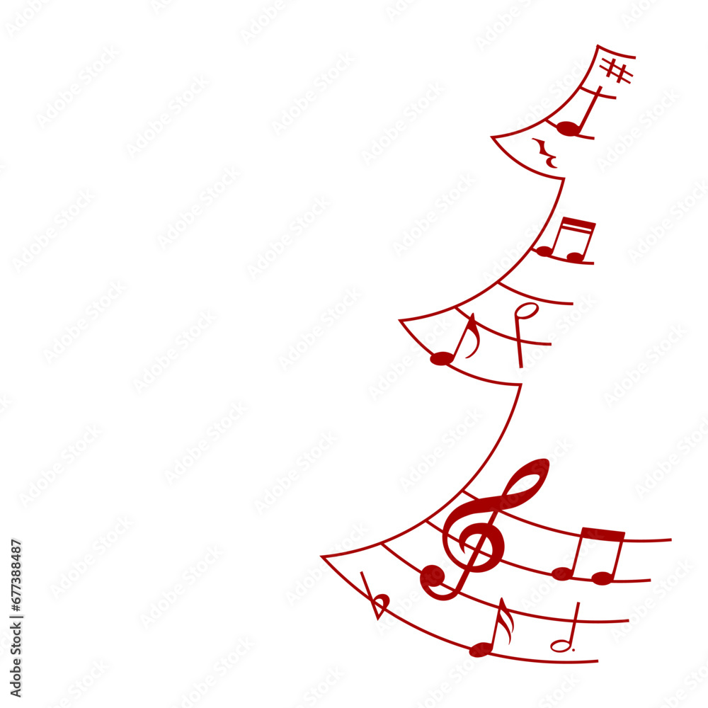Christmas tree with music notes, festive winter musical silhouette, vector illustration. Christmas tree with music notes, festive winter musical silhouette, vector illustration.