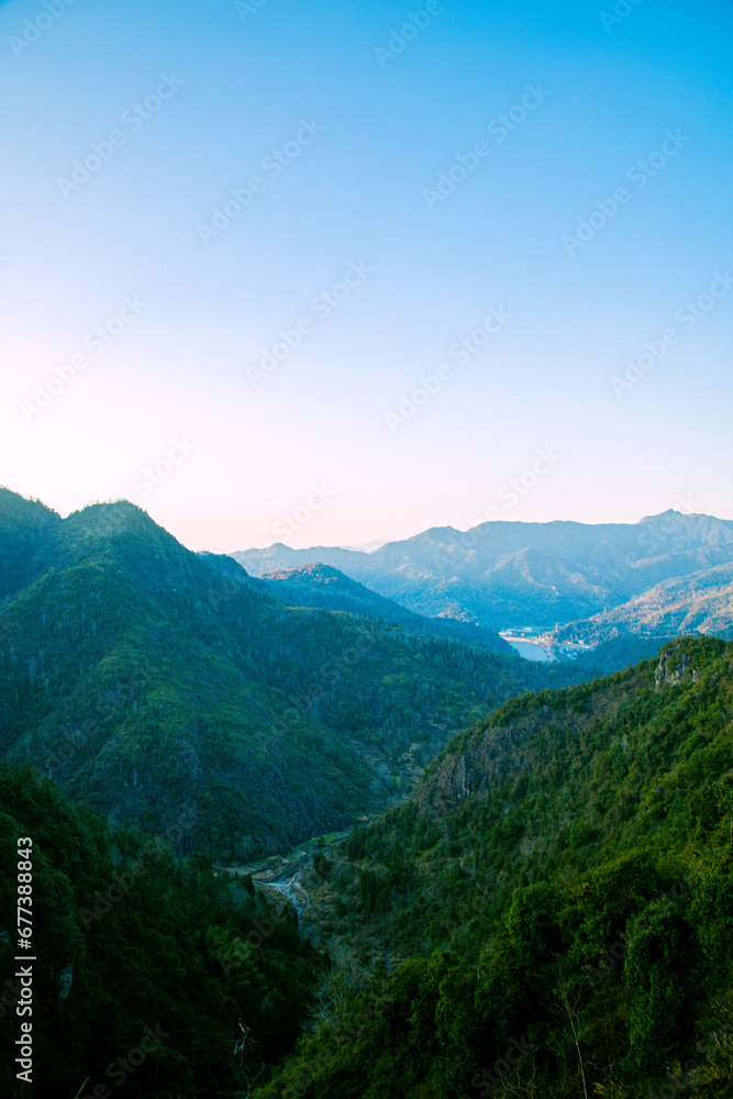 Nanxi River Scenic Area, Yongjia County, Wenzhou City, Zhejiang Province - the view of mountains facing the sky at sunset