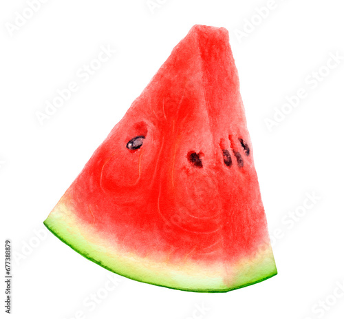 Close-up view watercolor illustration of a watermelon, isolated on white background.PNG