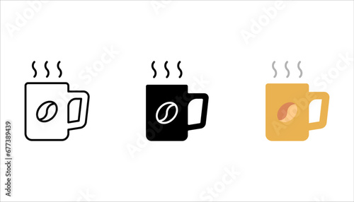 Cup of coffee icons set. Cup flat icons set. Thin line signs for design logo, vector illustration on white background