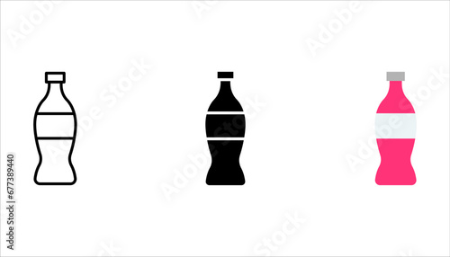 Bottle Soda Icons set Food Outlined Drink, vector illustration on white background