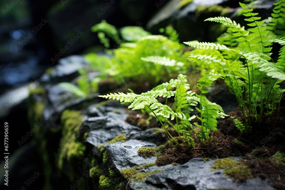 Fern allies' gametophytes nestled in a rocky crevice