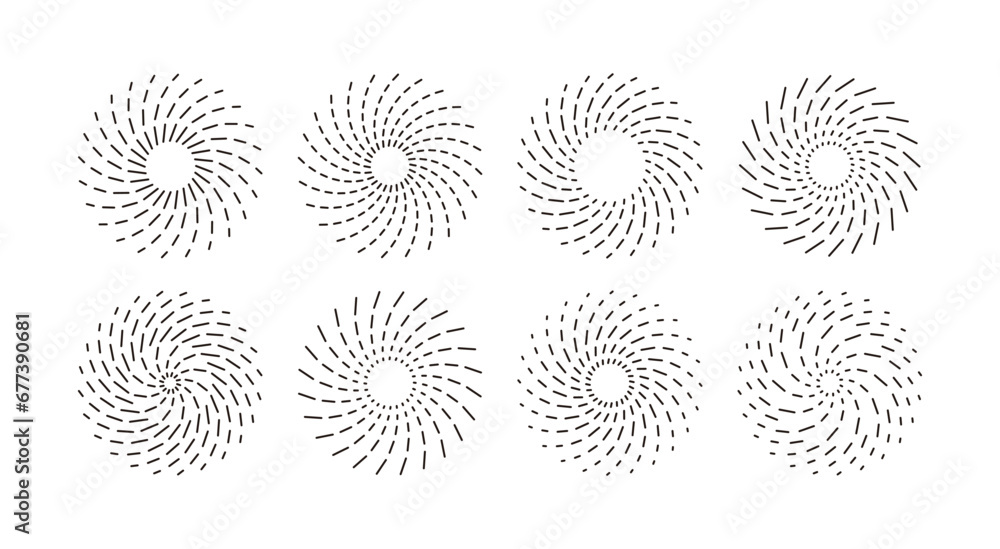 Set of spiral and radial circular design illustrations of simple, modern, geometric and abstract shapes. Business template patterns and background elements. Set of spiral and radial circular design illustrations of simple, modern, geometric and abstract shapes. Business template patterns and background elements.