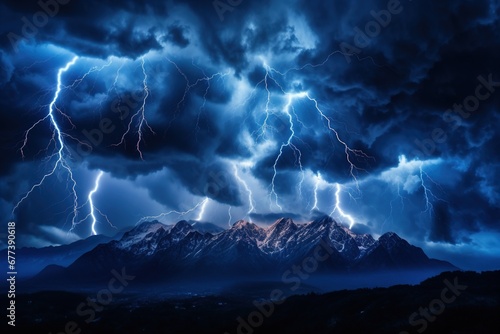 Electric veins of a thunderstorm above mountains