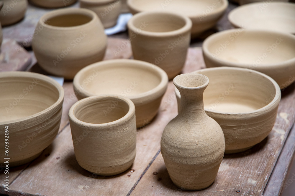 Traditional pottery workshop with handmade pottory Traditional pottery workshop with handmade pottory
