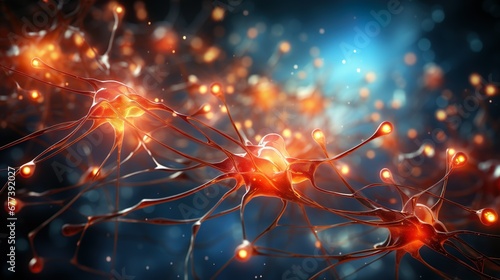 neuron cells with glowing in human brain synapses