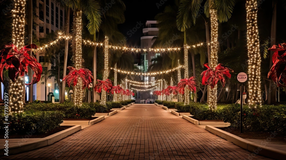 Christmas palm trees in Miami