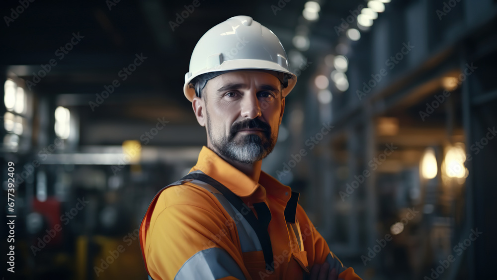 Portrait of Industry maintenance engineer man wearing uniform and safety hard hat on factory station. Industry, Engineer, construction concept. Portrait of Industry maintenance engineer man wearing uniform and safety hard hat on factory station. Industry, Engineer, construction concept.