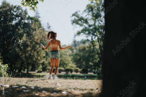 Girl Jumping Rope, a Fun and Fit Workout in the Sunny Park