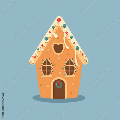 Watercolor Illustration . Cute Christmas gingerbread house