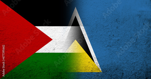 Flag of Palestine and National flag of Saint Lucia. Grunge background © Chernobrovin