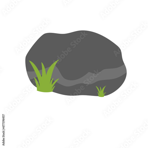 Stone With Grass Cartoon Vector Illustration 
