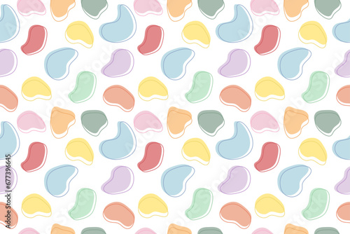 Seamless pattern with different liquid colorful geometric shapes on white background. Liquid form composition. Vector illustration. composition of dynamic figures for paper decor