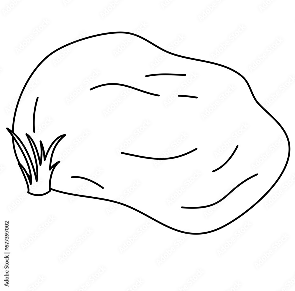 Hand Drawn Lines Stone Icon With Grass Vector Illustration Hand Drawn Lines Stone Icon With Grass Vector Illustration