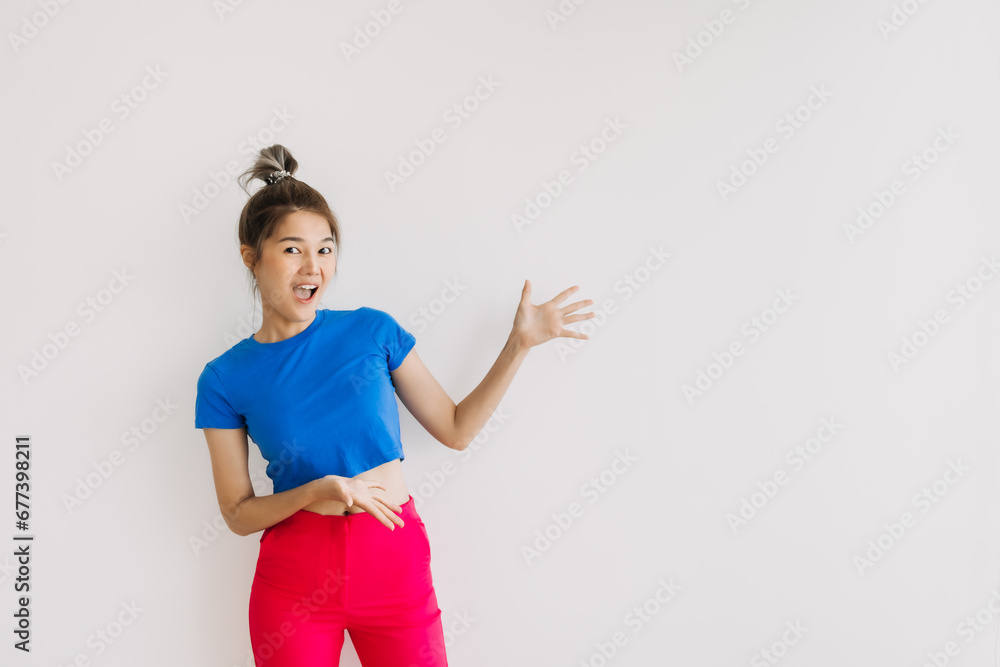 Shocked and surprised portrait of cheerful asian woman isolated on white. Shocked and surprised portrait of cheerful asian woman isolated on white.